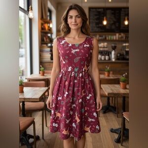 Modcloth Optimistic Effect Burgundy Animal Print Midi Dress